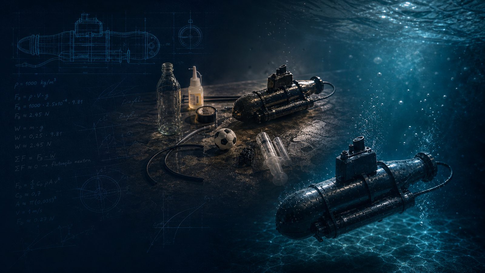 Jornada de engenharia do desenho técnico ao submarino mergulhado